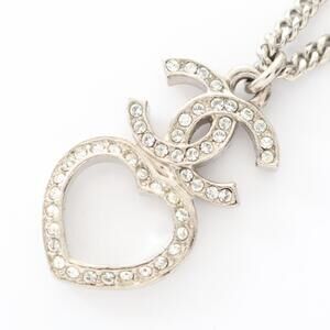 Chanel Coco Mark Heart Necklace, Stainless Steel with Faux Pearls and Rhinest...